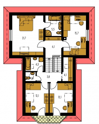 Spiegelverkehrter Entwurf | Grundriss des Obergeschosses - ELEGANT 122